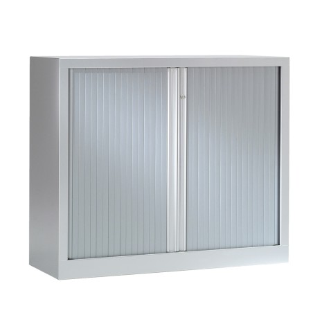Armoire Basse Rideaux Démontable - 100x120x45 Cm, Gris Clair, 2 Tablettes, 100 Kg Charge