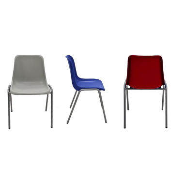 Chaise coque de collectivité de coloris bleu Accroche:Sans Accroche vue de 3/4