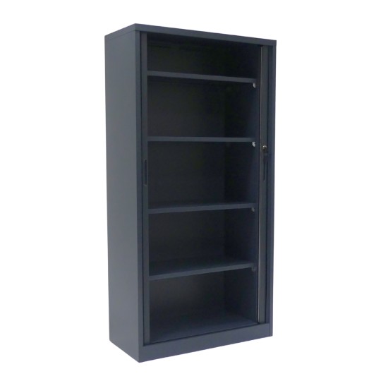 Armoire métallique à enroulement, 180 cm de hauteur, anthracite, ouverte