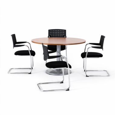 Table de réunion ronde ZETA en coloris :chêne clair avec  :pied bla