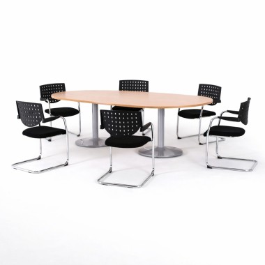 Table de réunion ovale ZETA, plateau hêtre, pieds tulipe aluminium