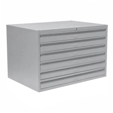 Meuble à plans 6 tiroirs gris clair - vue de 3/4