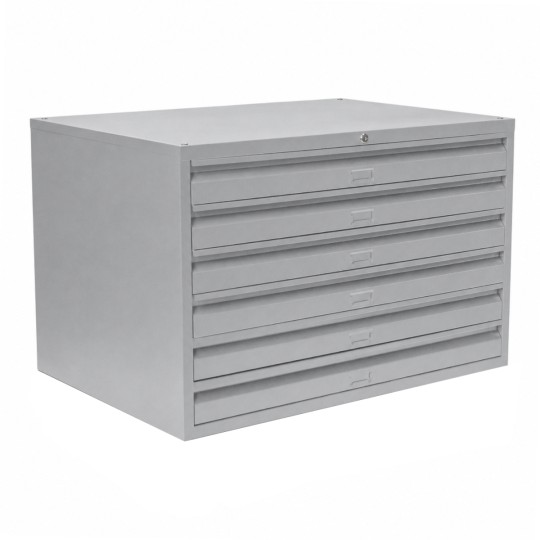 Meuble à plans 6 tiroirs gris clair - vue de 3/4