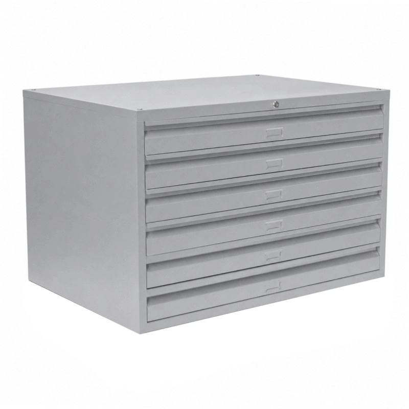 Meuble à plans 6 tiroirs gris clair - vue de 3/4