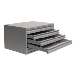 Meuble pour plans A1 5 tiroirs gris clair - vue de 3/4 tiroirs ouverts