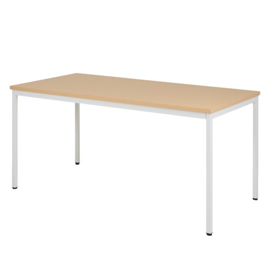Table de réunion rectangulaire ZIK - piétement blanc, plateau hêtre