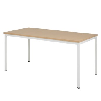 Table de réunion rectangulaire ZIK - piétement blanc, plateau hêtre