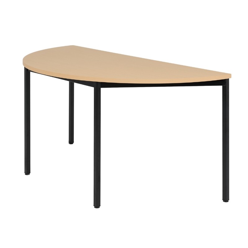 Table de réunion demi-lune ZIK - piétement noir, plateau hêtre