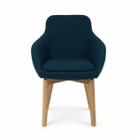 Fauteuil d'accueil Eucaly, piétement bois, tissu bleu - vue de face