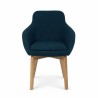 Fauteuil d'accueil Eucaly, piétement bois, tissu bleu - vue de face