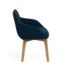 Fauteuil d'accueil Eucaly, piétement bois, tissu bleu - vue de profil