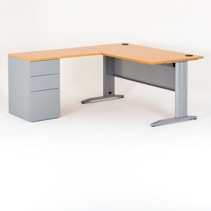 Bureau d'angle QUADRA avec caisson porteur hauteur bureau en métal