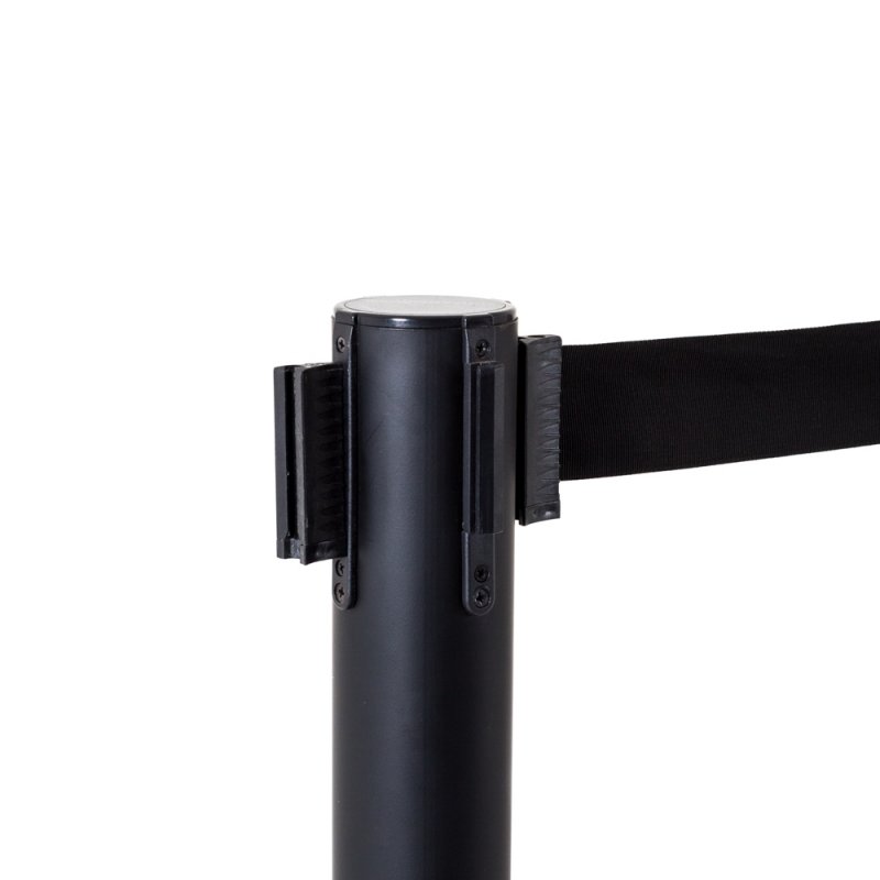 Poteau à Sangle Acier Noir - Hauteur 91 Cm, Sangle Jaune 3 M - Base Lestée, Pour Guidage Foule Intérieur