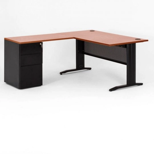 Bureau d'angle QUADRA avec caisson porteur hauteur bureau en métal