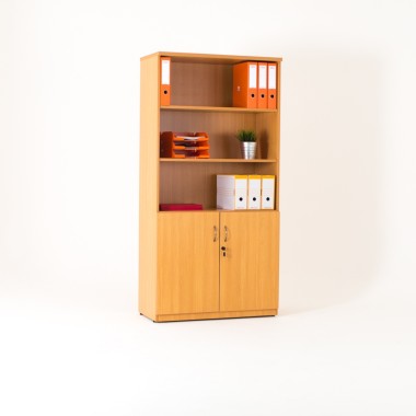 Armoire bibliothèque avec armoire basse portes battantes, hêtre