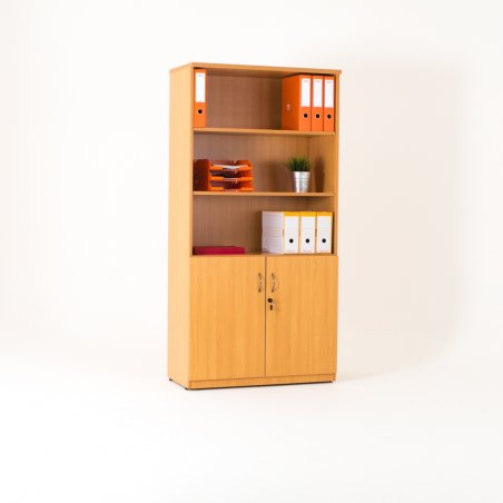 Armoire bibliothèque en bois haute H.180 cm + portes battantes Wist