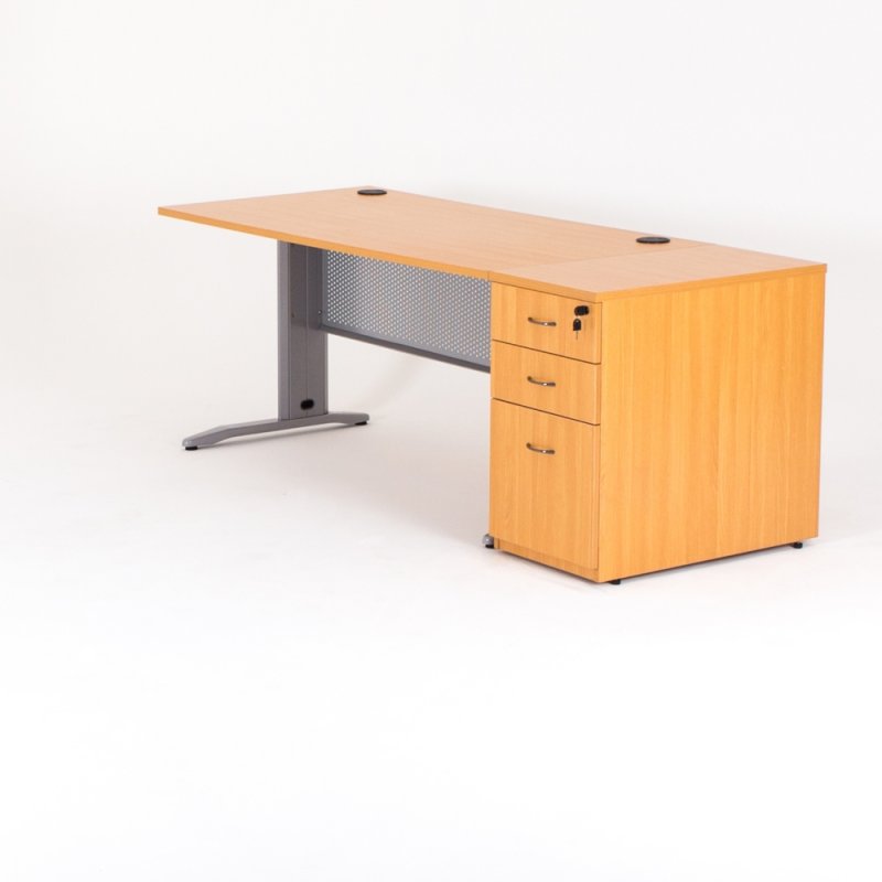 Bureau droit QUADRA avec caisson hauteur bureau bois