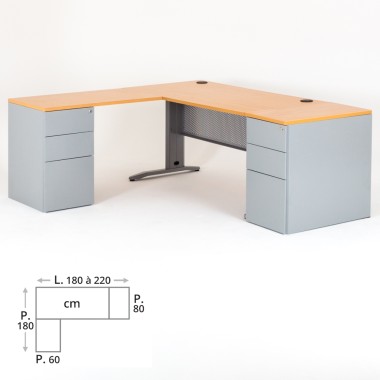 Bureau d'angle QUADRA 2 caissons HB caisson porteur métal