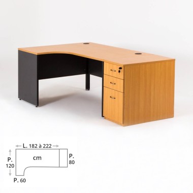 Bureau compact MADERA avec 1 caisson HB droite P.80 cm