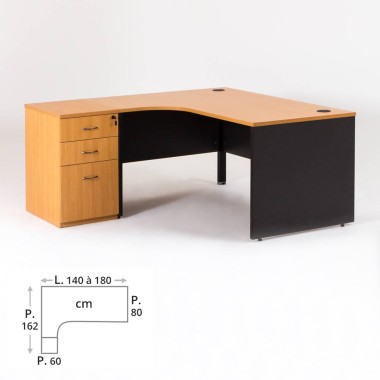 Bureau compact MADERA avec 1 caisson HB gauche P.60 cm