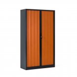 Armoire haute à rideaux H.180 cm FLAP, monobloc, rideaux fermés, anthracite/merisier
