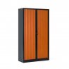 Armoire haute à rideaux H.180 cm FLAP, monobloc, rideaux fermés, anthracite/merisier