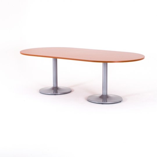 Table de réunion ovale ZETA, plateau merisier, pieds tulipe aluminium