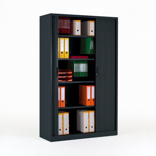 Armoire haute à rideaux FLAP, monobloc, rideaux ouverts, anthracite Armoire haute à rideaux FLAP, monobloc, rideaux ouverts, anthracite