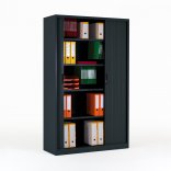 Armoire haute à rideaux FLAP, monobloc, rideaux ouverts, anthracite