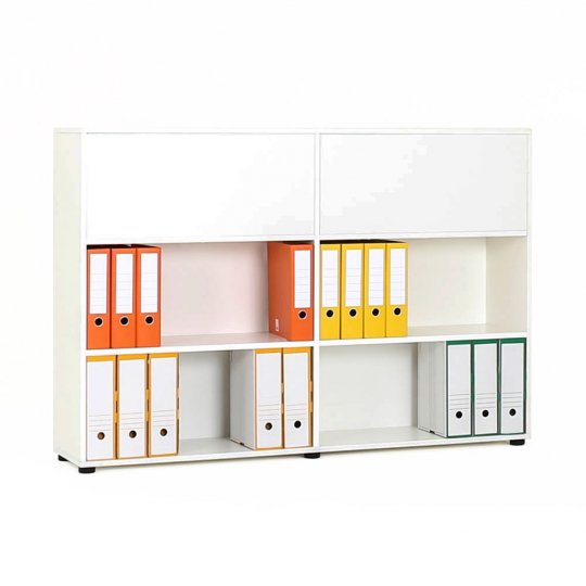 Armoire de bureau recto-verso en bois avec classeurs, blanc