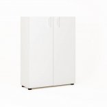 Armoire de bureau H.109 cm, portes battantes en bois, portes fermées, blanc