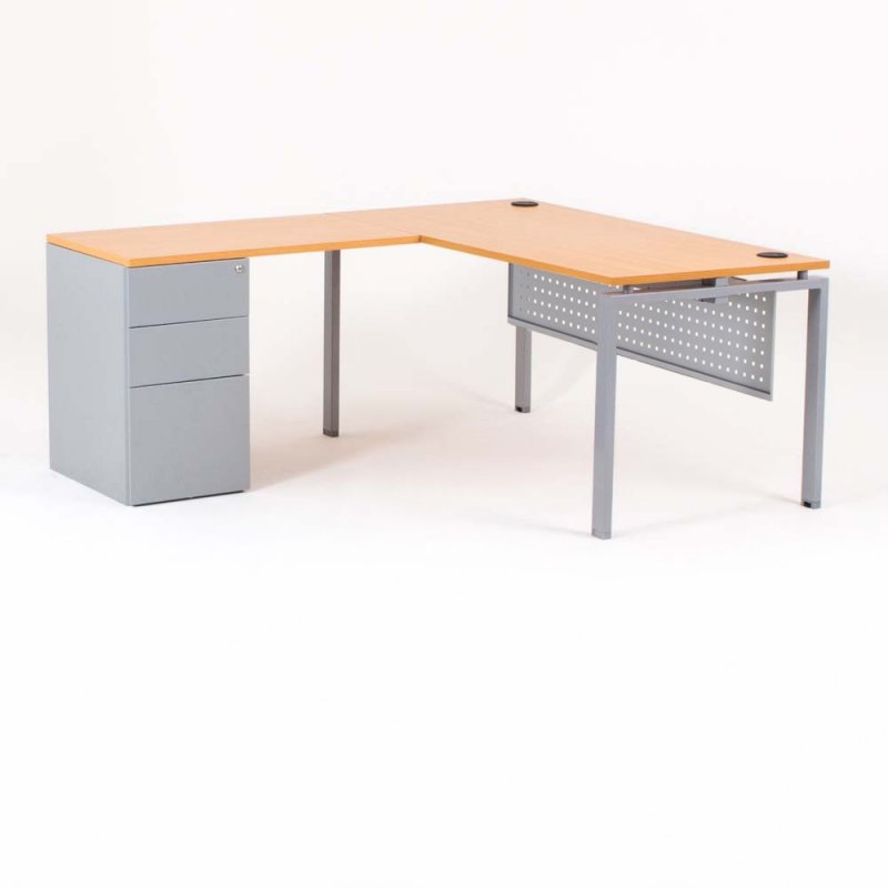 Bureau d'angle OPTIMUM avec retour accroché caisson HB porteur métal P.60 cm