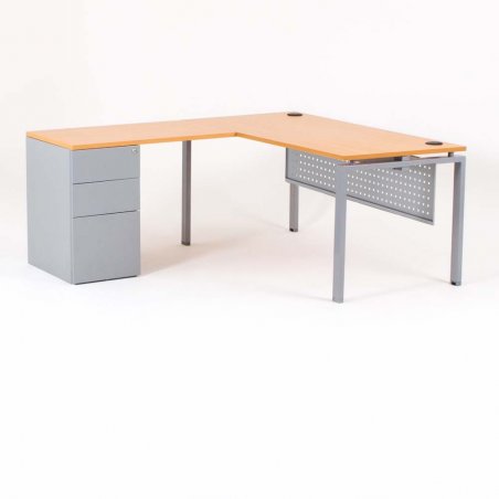 Bureau angle OPTIMUM, retour accroché, caisson HB métal P.60 cm