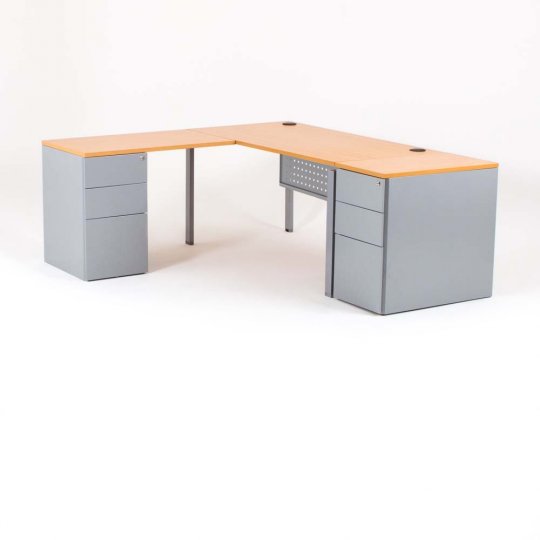 Bureau d'angle OPTIMUM retour accroché avec 2 caissons HB métal