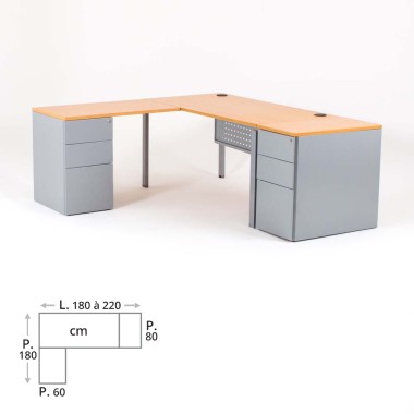 Bureau d'angle OPTIMUM retour accroché avec 2 caissons HB métal