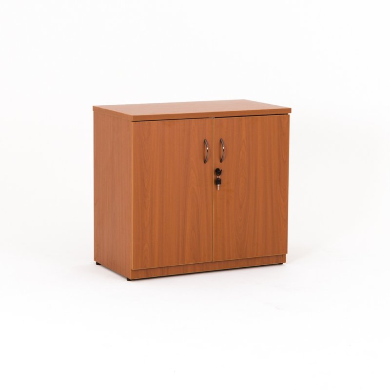 Armoire basse de bureau portes battantes en bois, merisier