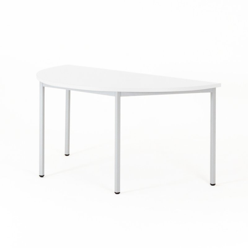 Table polyvalente demi-lune ZIK, plateau blanc, piétement gris clair