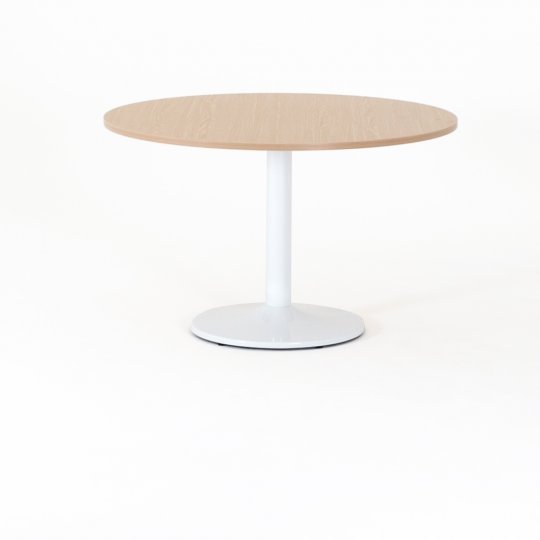 Table de réunion ronde ZETA, plateau chêne clair, piétement blanc