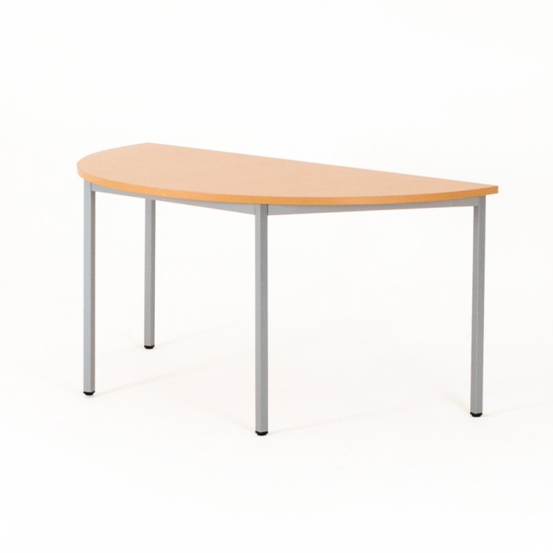 Table polyvalente demi-lune ZIK, plateau hêtre, piétement aluminium