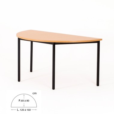 Table polyvalente demi-lune ZIK, plateau hêtre, piétement noir