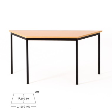 Table polyvalente trapézoïdale ZIK, plateau hêtre piétement noir