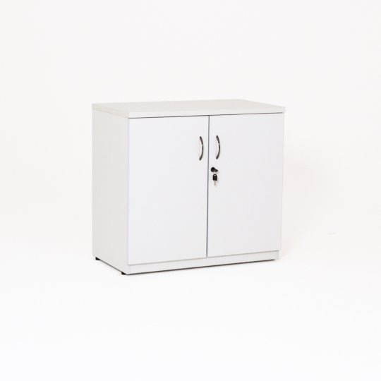 Armoire basse de bureau portes battantes en bois, blanc