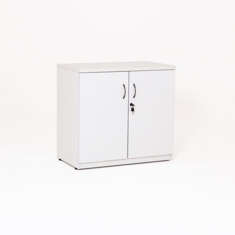 Armoire basse de bureau portes battantes en bois, blanc