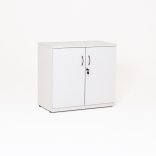 Armoire basse de bureau portes battantes en bois, blanc