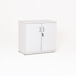 Armoire basse de bureau portes battantes en bois, blanc