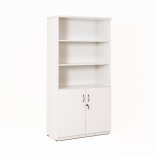 Armoire bibliothèque avec armoire basse portes battantes, blanc