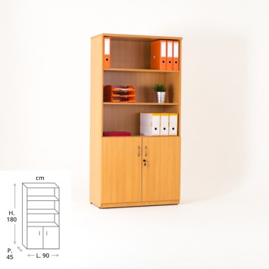 Armoire bibliothèque avec armoire basse portes battantes, hêtre