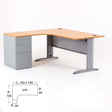 Bureau compact avec caisson métal hauteur bureau P.60 cm