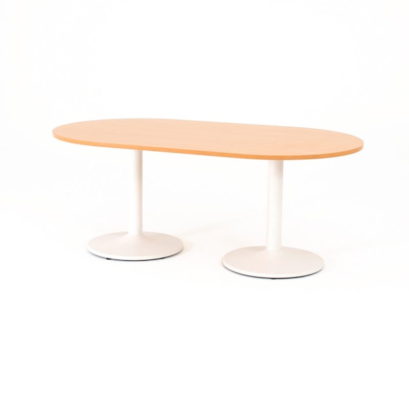 Table de réunion ovale ZETA, plateau hêtre avec pieds tulipe blanc