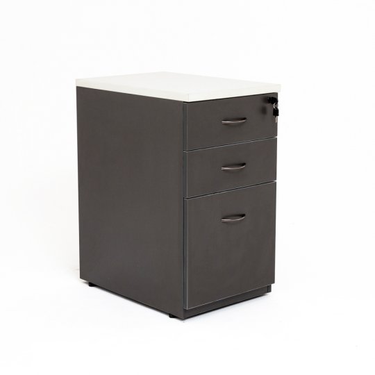 Caisson hauteur bureau LUDY bois 2 tiroirs + 1 tiroir suspendu, tiroirs fermés, anthracite avec top blanc Caisson hauteur bureau LUDY bois 2 tiroirs + 1 tiroir suspendu, tiroirs fermés, anthracite avec top blanc